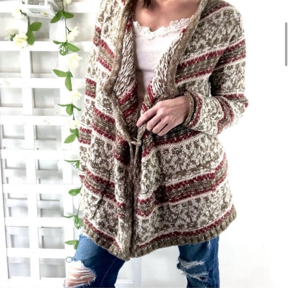 J Jill Beige Brown Knitted Cardigan Sweater Chunky Oversized Fall Women Size S - Picture 2 of 12